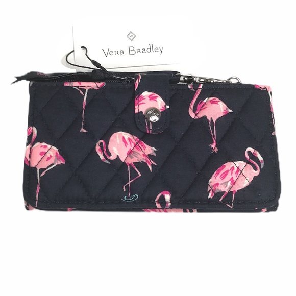 Vera Bradley Flamingo Fiesta Smartphone Wristlet Navy Pink - Picture 4 of 7